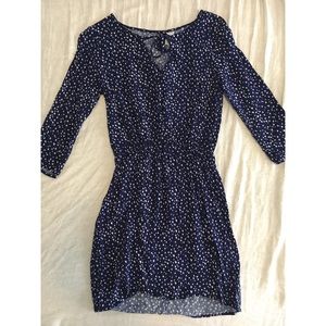 3/4 Sleeve Navy/ White Mini Heart Dress